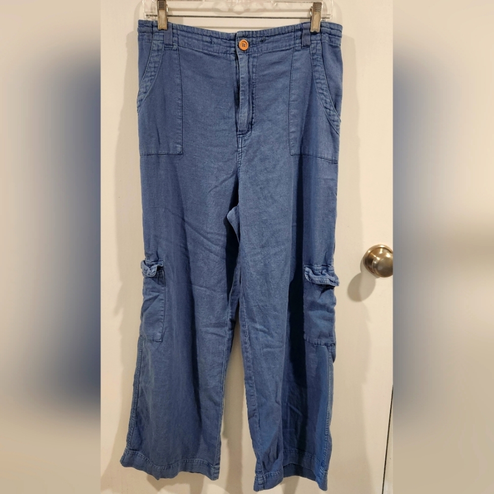 Sincerely Jules linen wide leg cargo pants, size L